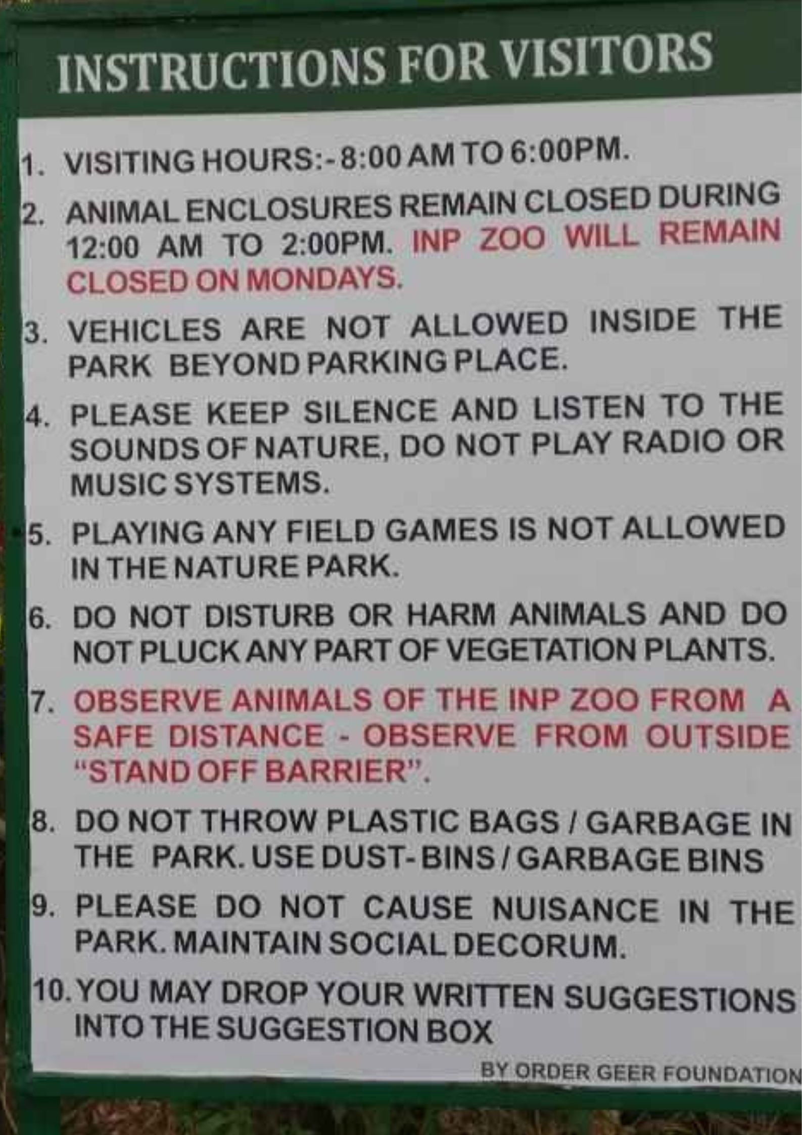Indroda Nature Park Instructions