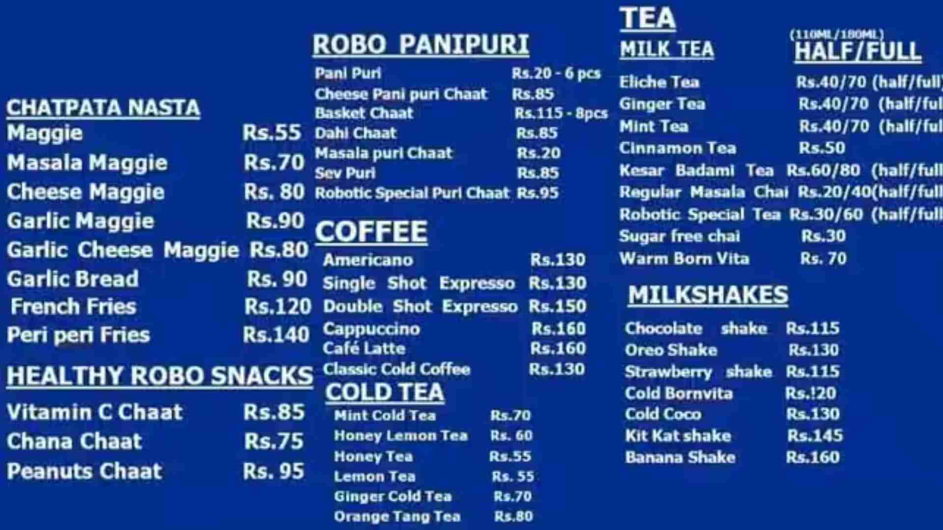 Robotic Cafe Menu